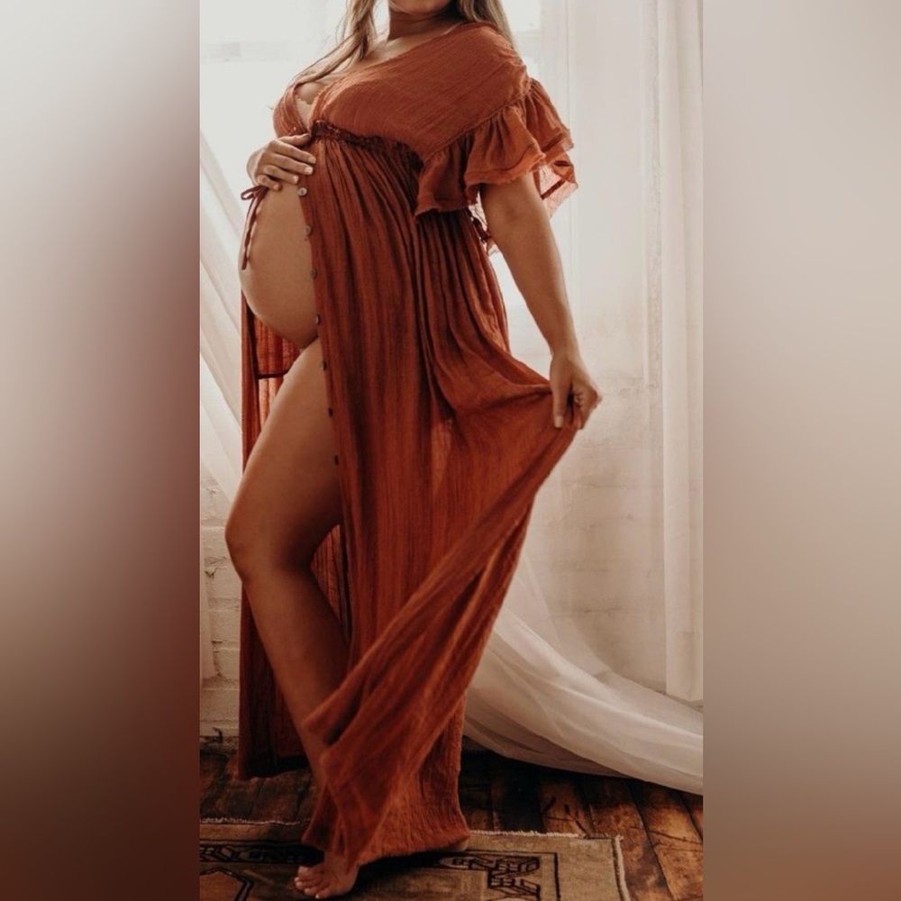 **LAST ONE** Boho Plunging Neck Gauze Cover Up Photoshoot Maternity Maxi Dress - Picture 9 of 13
